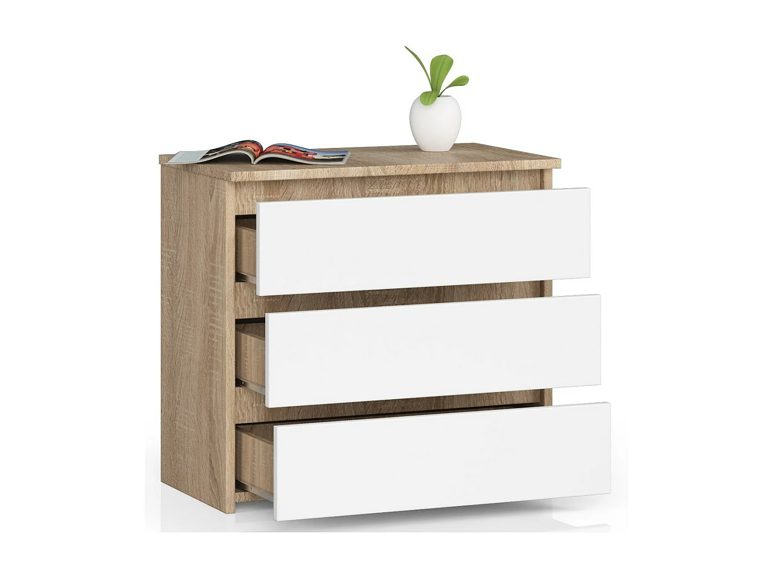 Nachtkastje CL3 met 3 Lades / AKORD Furniture Factory / Sonoma Eik - Wit / 60 x 57 x 35 cm