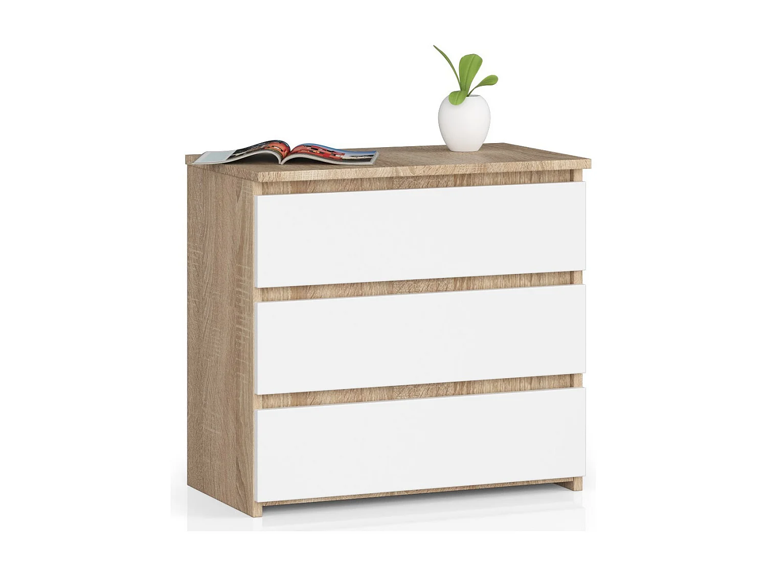 Szafka nocna AKORD CL3 Dąb Sonoma 60 cm 3 szuflady kolor Biały mat 60x35x57 cm
