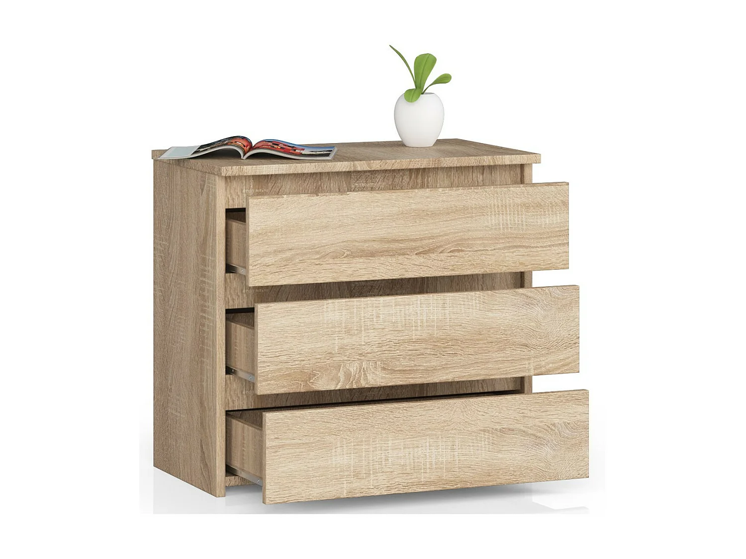 Sonoma Eiken Dressoir - 3 Lades, 60x57x35 cm, Zelfmontage, ABS Afwerking - Mat Droom Dressoir