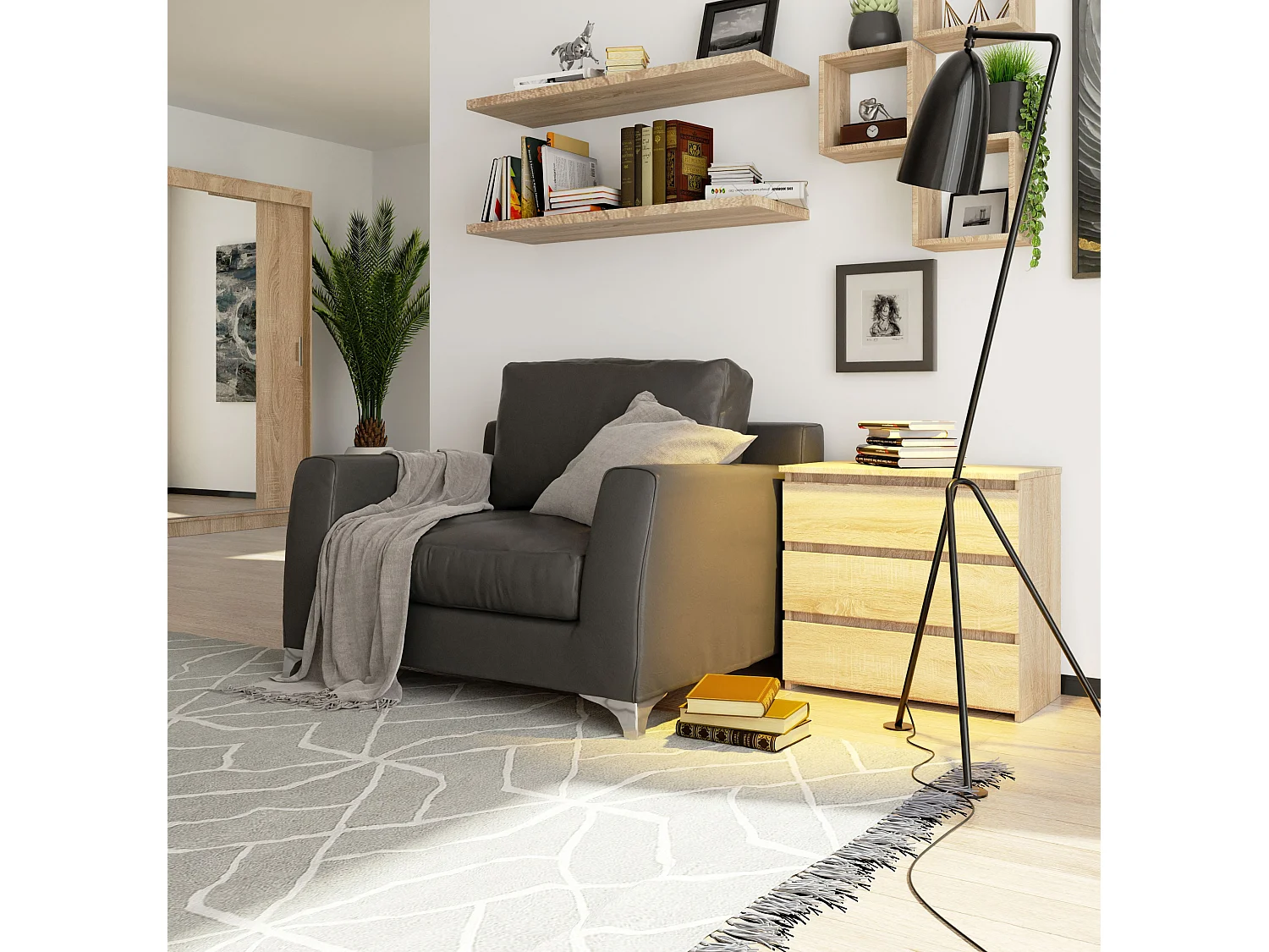 Nachtkastje CL3 met 3 Lades / AKORD Furniture Factory / Sonoma Eik / 60 x 57 x 35 cm