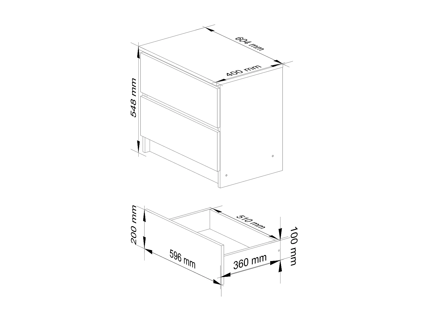 Comodino AKORD K60 Wengé 60 cm 2 cassetti 60x40x55 cm