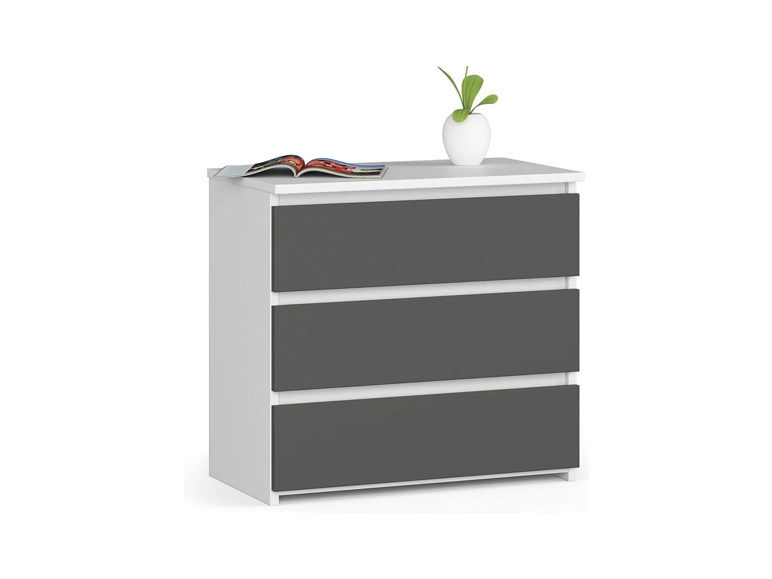 Table de chevet AKORD CL3 Blanche 60 cm 3 tiroirs façade Gris Graphite 60x35x57 cm