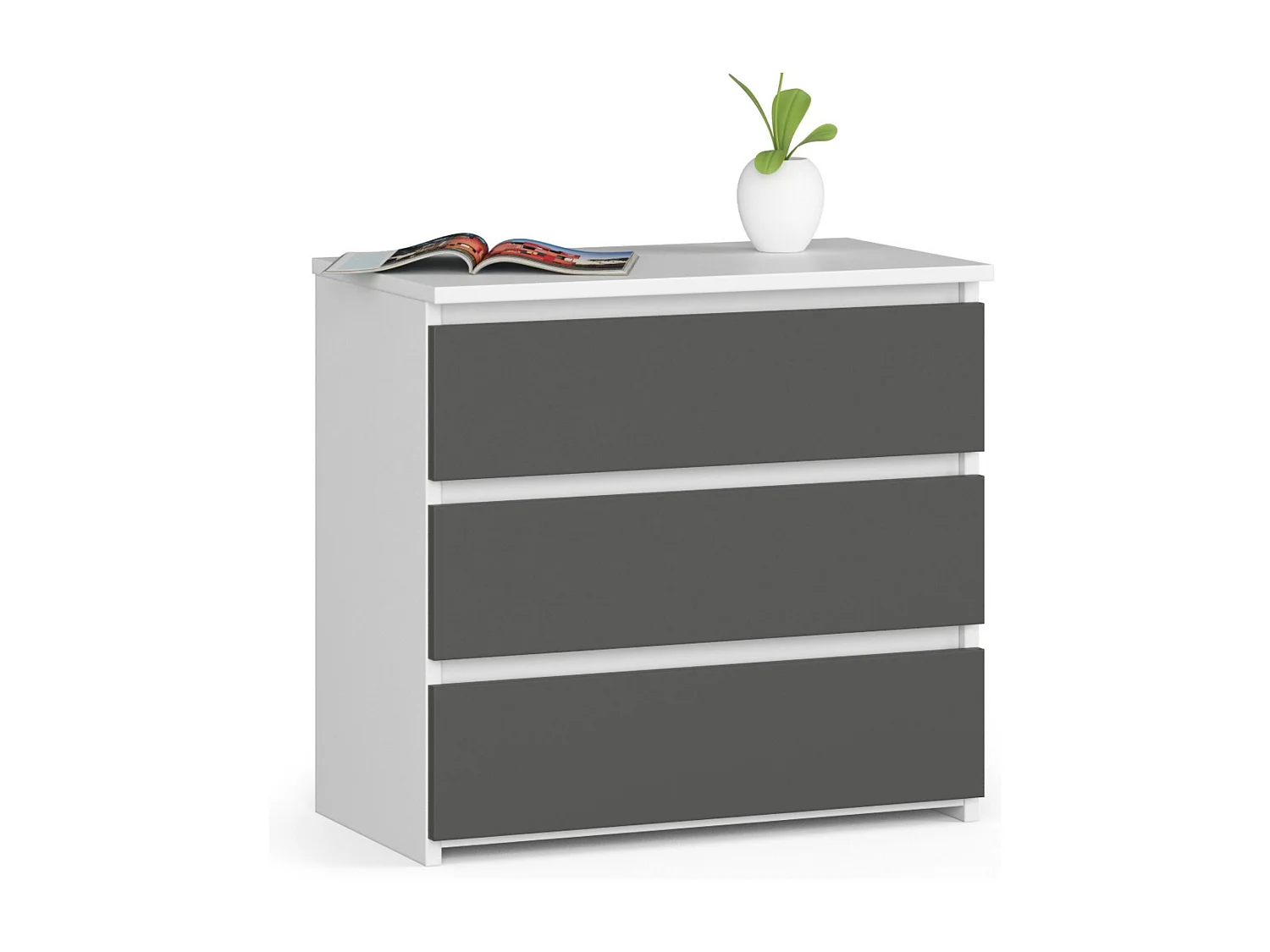 Szafka nocna AKORD CL3 Biała 60 cm 3 szuflady kolor Grafit Szary mat 60x35x57 cm