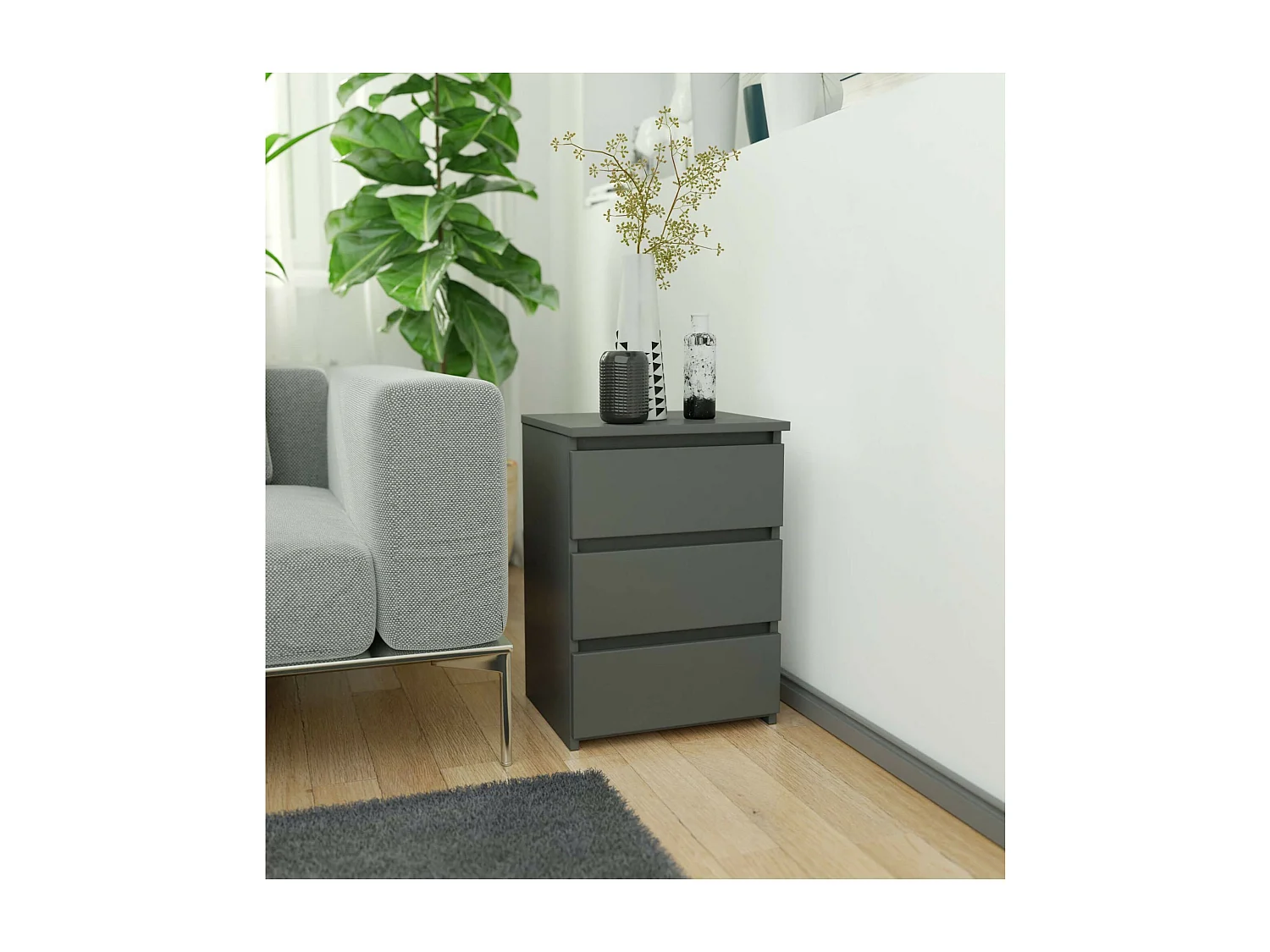 Szafka nocna AKORD CL3 Grafit Szary 40 cm 3 szuflady kolor Grafit Szary mat 40x35x57 cm