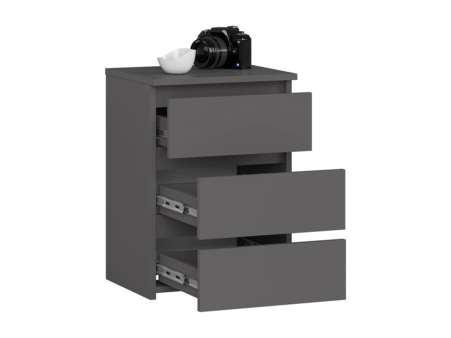 Table de chevet AKORD CL3 Gris Graphite 40 cm 3 tiroirs façade Gris Graphite 40x35x57 cm