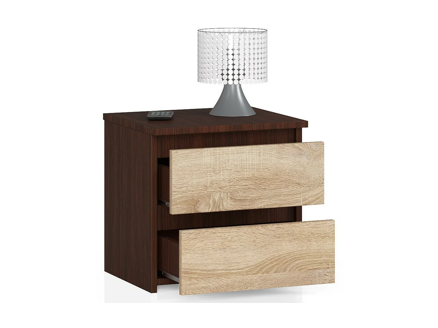 Stijlvolle Nachtkastje met 2 Laden - Wenge en Dub Sonoma - Compact en Modern Design 40x40x35 cm