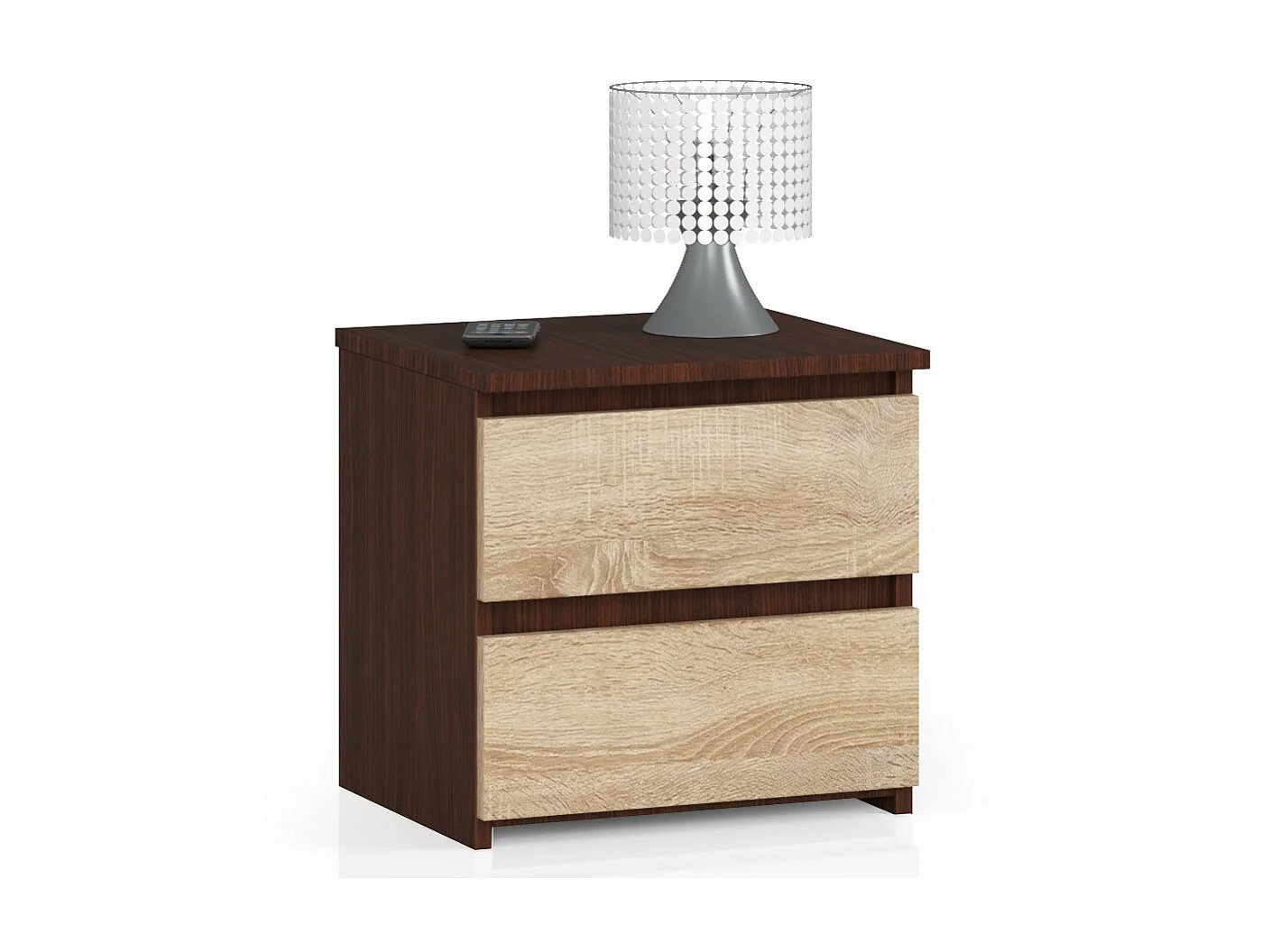 Table de chevet AKORD CL2 Wengé 40 cm 2 tiroirs façade Chêne Sonoma 40x35x40 cm