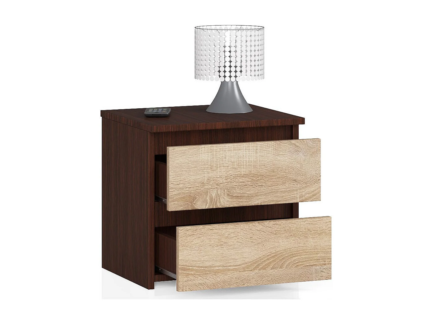 Table de chevet AKORD CL2 Wengé 40 cm 2 tiroirs façade Chêne Sonoma 40x35x40 cm