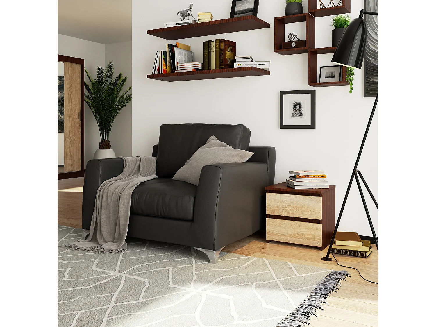 Table de chevet AKORD CL2 Wengé 40 cm 2 tiroirs façade Chêne Sonoma 40x35x40 cm