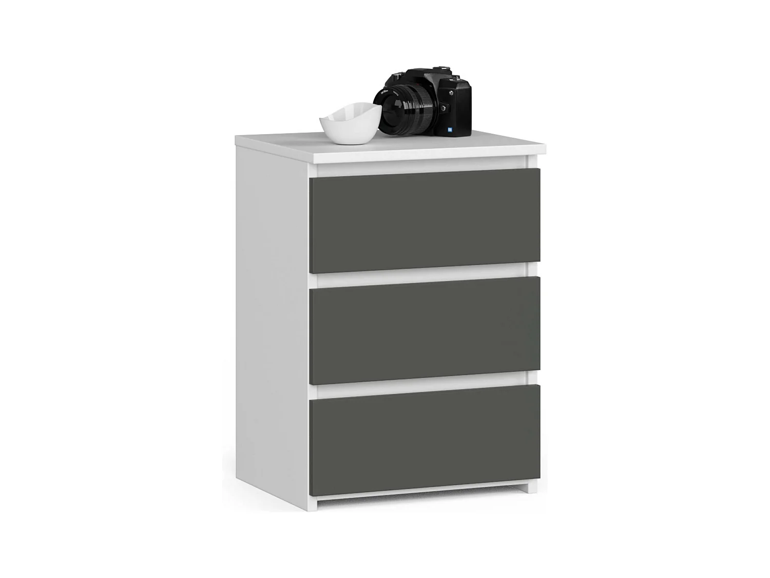 Table de chevet AKORD CL3 Blanche 40 cm 3 tiroirs façade Gris Graphite 40x35x57 cm