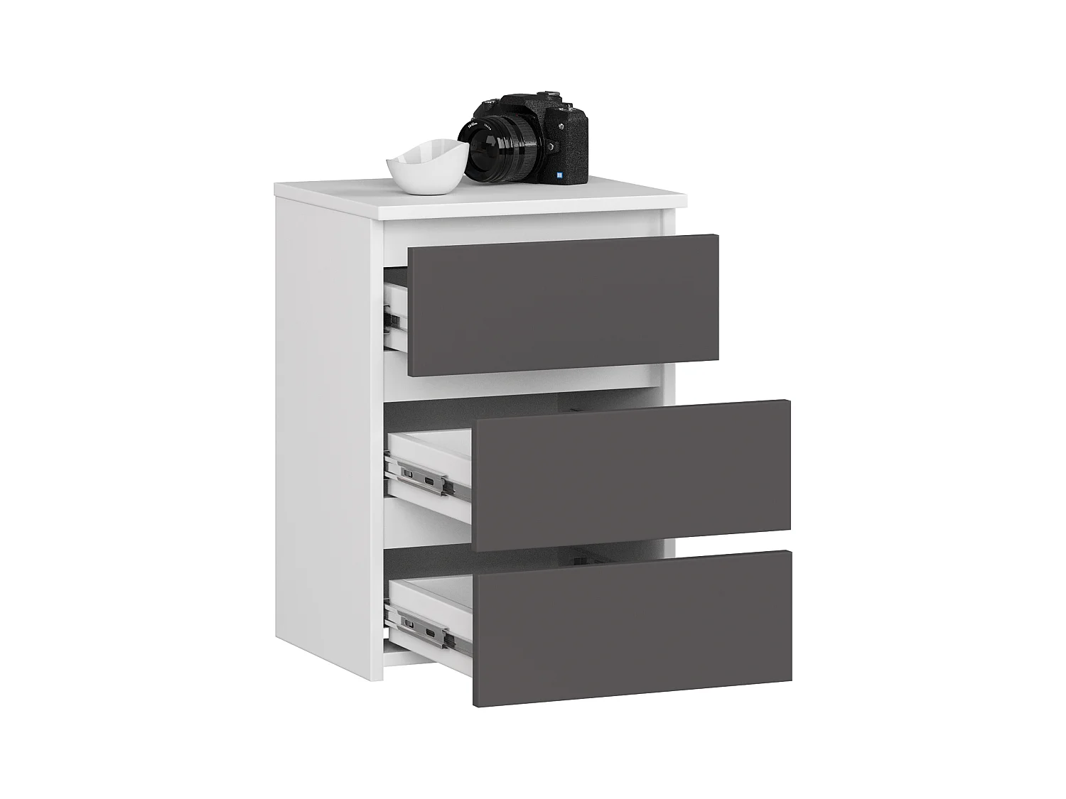 Comodino AKORD CL3 Bianca 40 cm 3 cassetti inserto frontale Grigio Grafite 40x35x57 cm