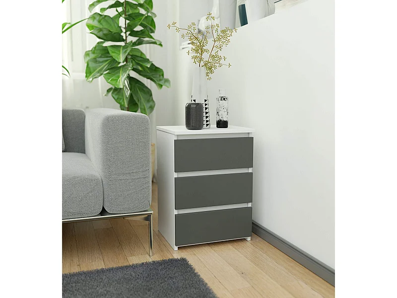 Comodino AKORD CL3 Bianca 40 cm 3 cassetti inserto frontale Grigio Grafite 40x35x57 cm