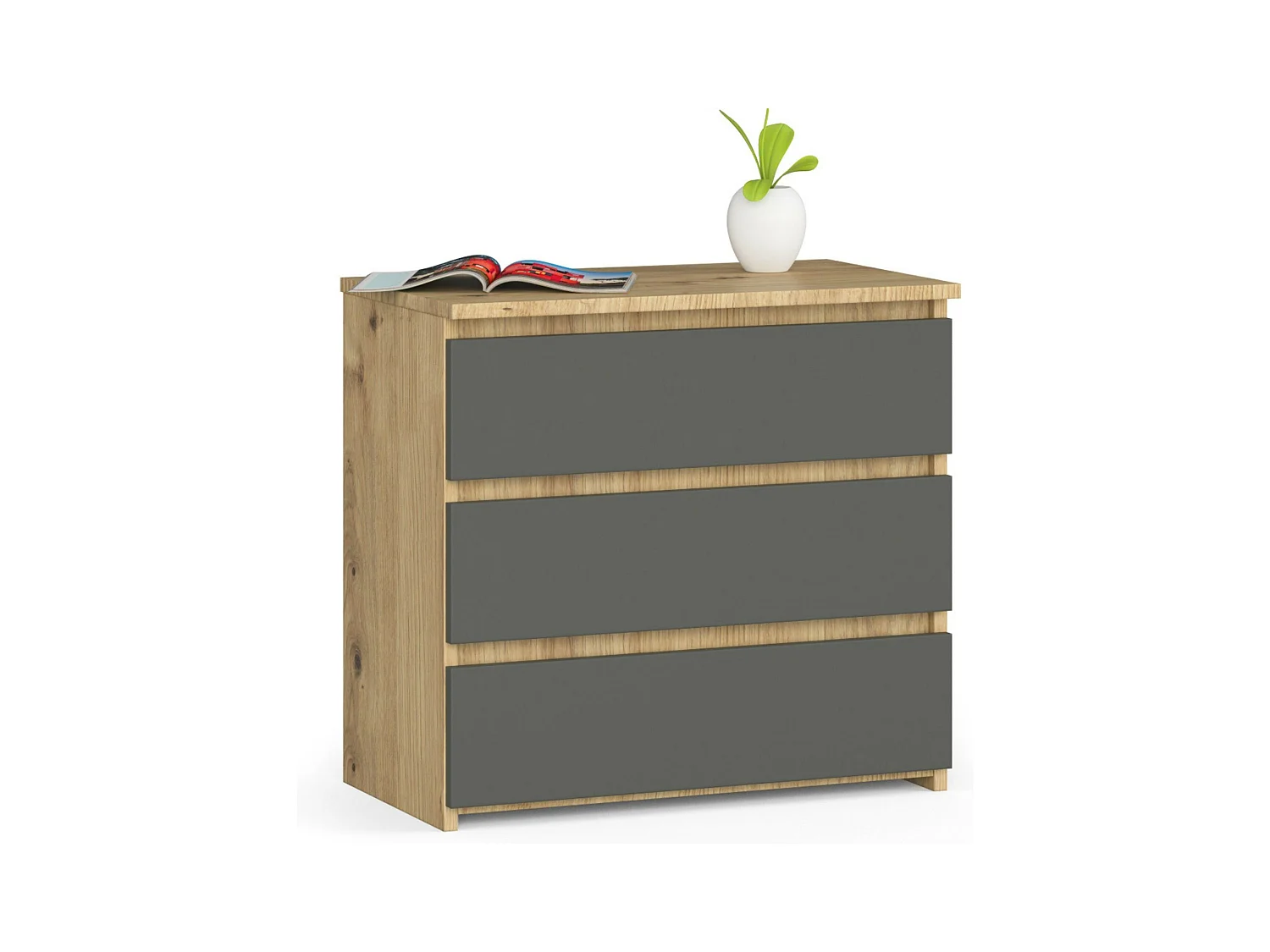 Table de chevet AKORD CL3 Chêne Artisan 60 cm 3 tiroirs façade Gris Graphite 60x35x57 cm