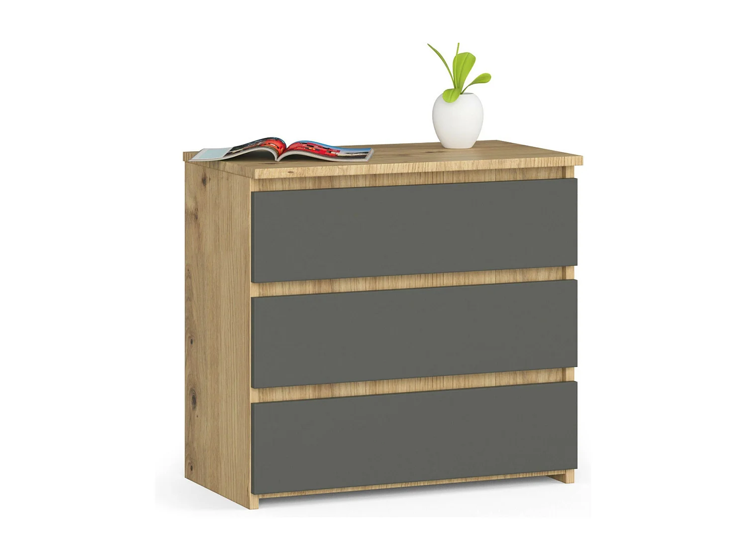 Nachtkastje CL3 met 3 Lades / AKORD Furniture Factory / Artisan Eik - Grafietgrijs / 60 x 57 x 35 cm