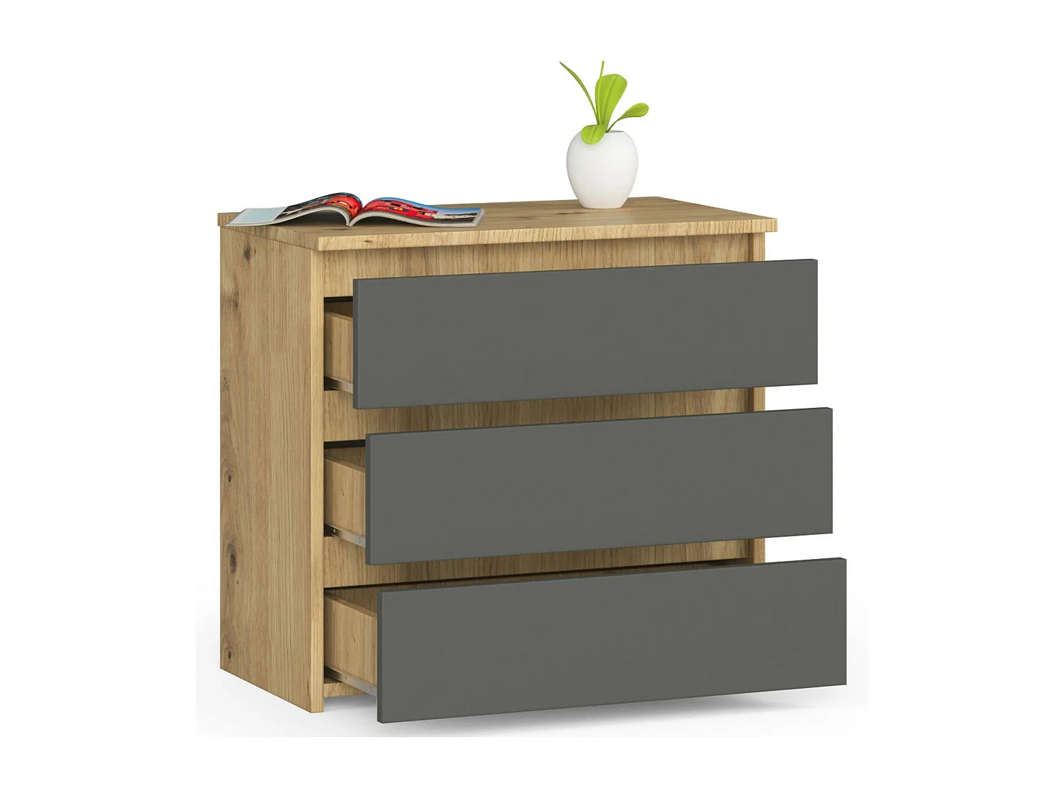 Nachtkastje CL3 met 3 Lades / AKORD Furniture Factory / Artisan Eik - Grafietgrijs / 60 x 57 x 35 cm