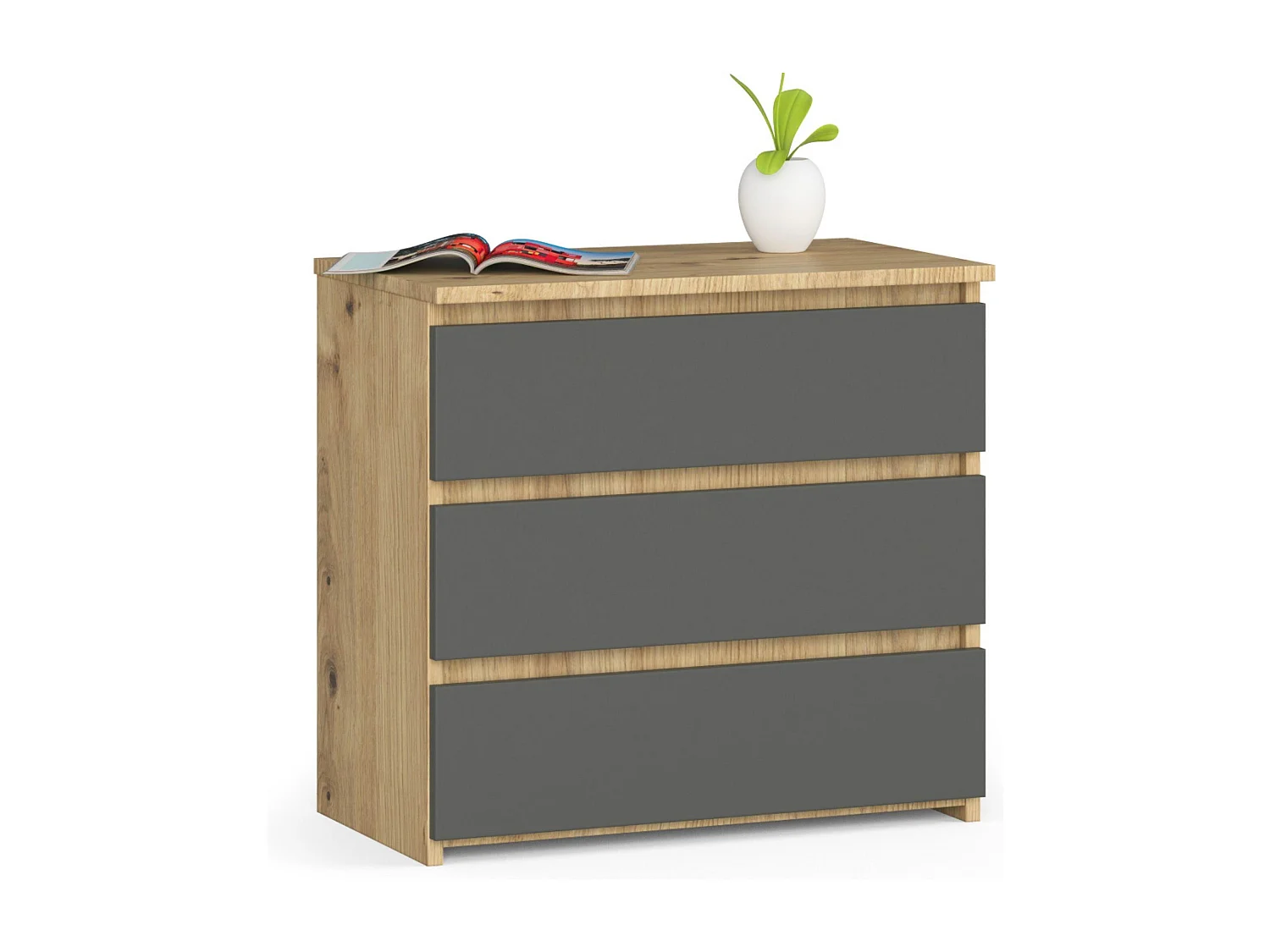 Table de chevet AKORD CL3 Chêne Artisan 60 cm 3 tiroirs façade Gris Graphite 60x35x57 cm