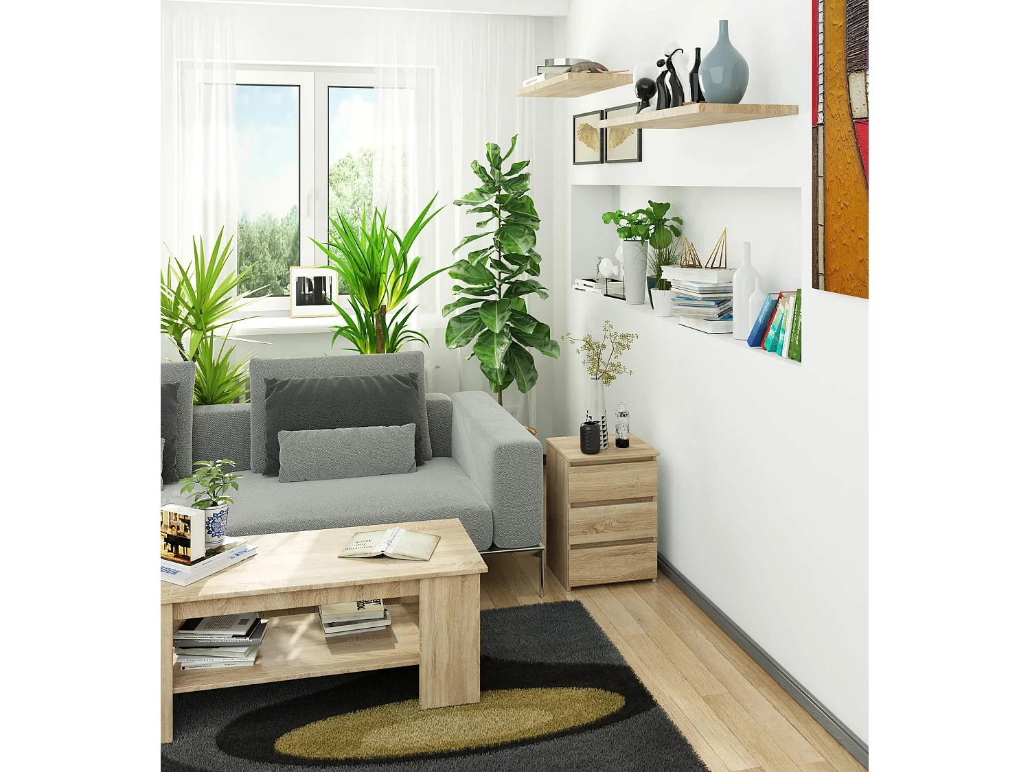 Sonoma Eiken Nachtkastje met 3 Laden – Modern Design en Zelfmontage – 40x57x35 cm