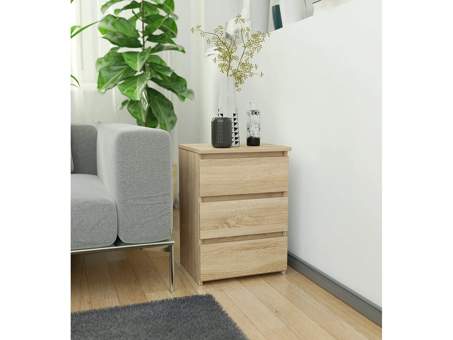 Table de chevet AKORD CL3 Chêne Sonoma 40 cm 3 tiroirs façade Chêne Sonoma 40x35x57 cm