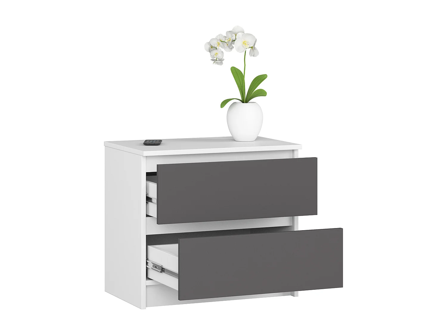 Comodino AKORD K60 Bianca 60 cm 2 cassetti inserto frontale Grigio Grafite 60x40x55 cm