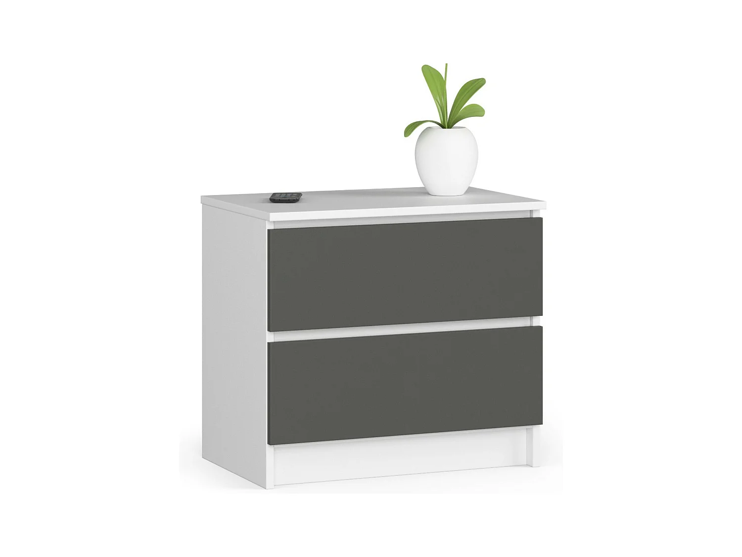 Table de chevet AKORD K60 Blanche 60 cm 2 tiroirs façade Gris Graphite 60x40x55 cm