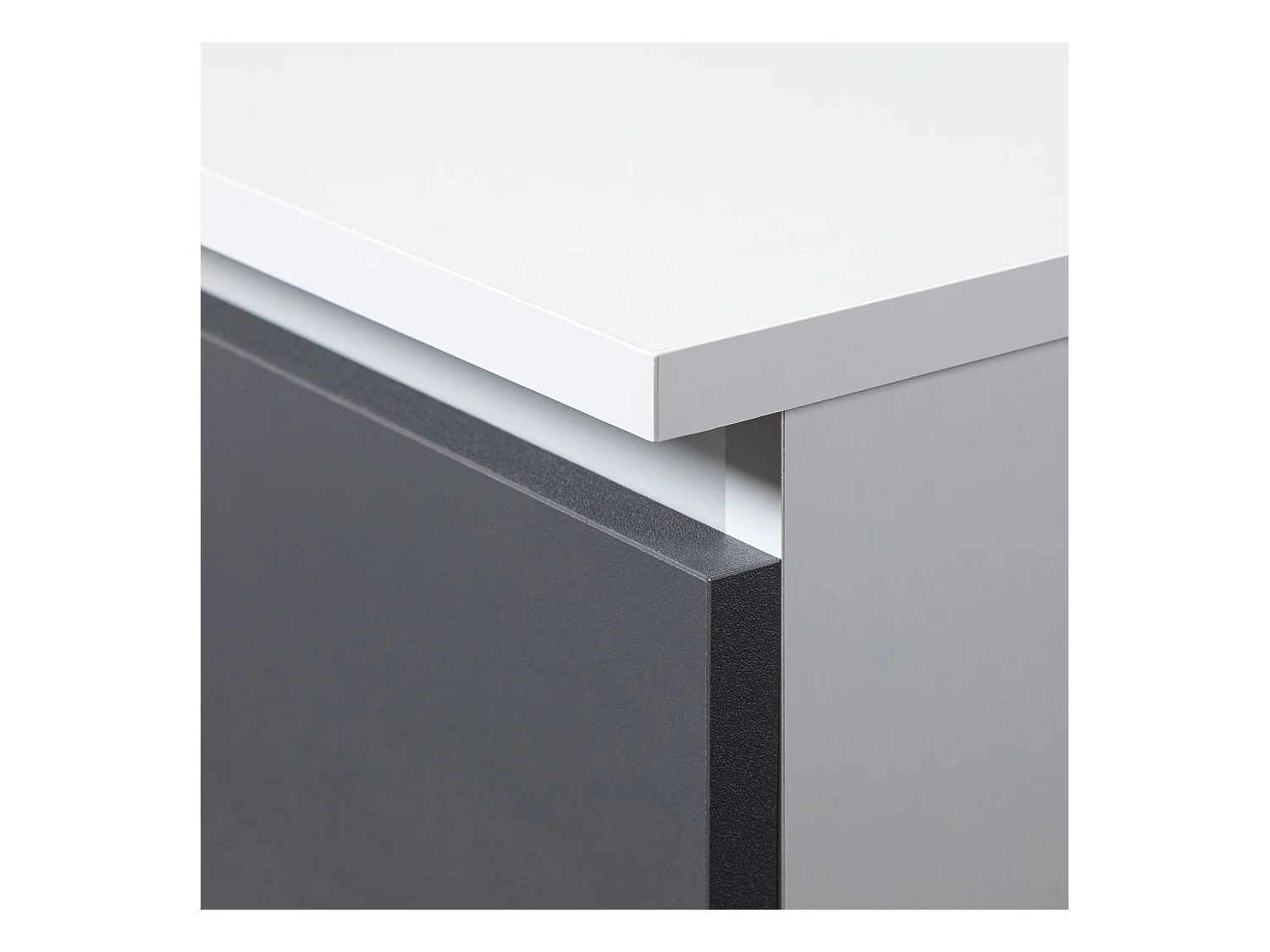 Nachttisch in minimalistischer Optik AKORD K60 in der Farbe Weiß mit 2 Schubladen Front Graphitgrau B60 x H55 x T40 cm