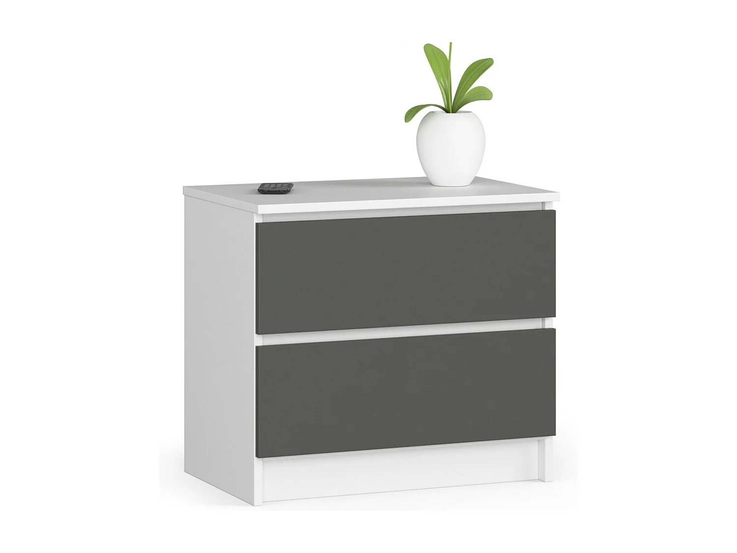 Table de chevet AKORD K60 Blanche 60 cm 2 tiroirs façade Gris Graphite 60x40x55 cm