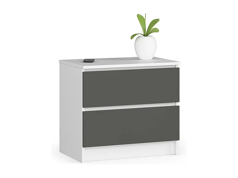 Szafka nocna AKORD K60 Biała 60 cm 2 szuflady kolor Grafit Szary mat 60x40x55 cm