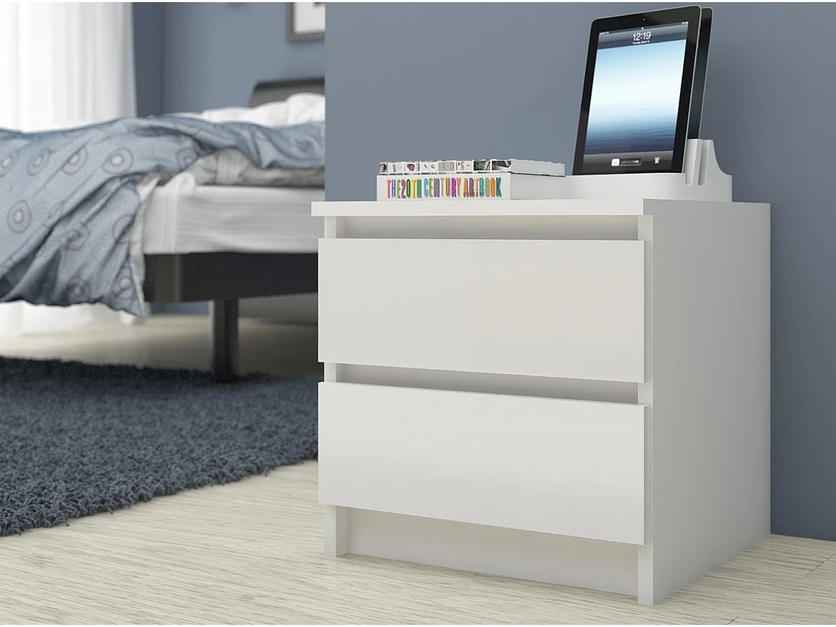 Table de chevet AKORD K60 Blanche 60 cm 2 tiroirs façade Blanche 60x40x55 cm