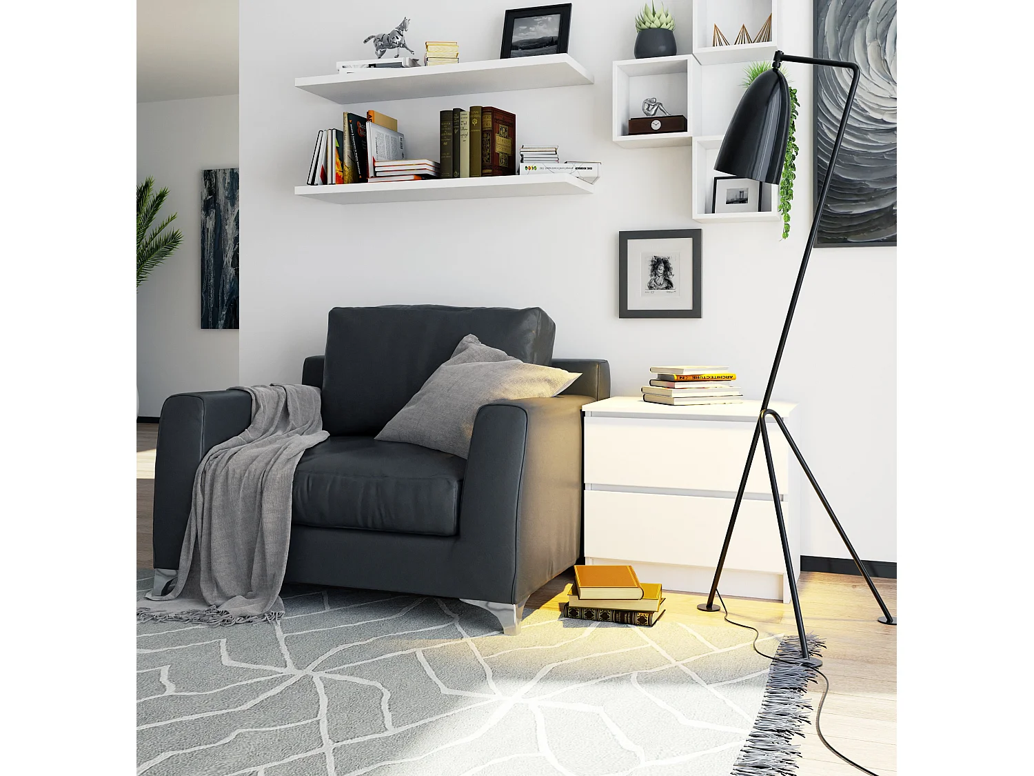 Table de chevet AKORD K60 Blanche 60 cm 2 tiroirs façade Blanche 60x40x55 cm