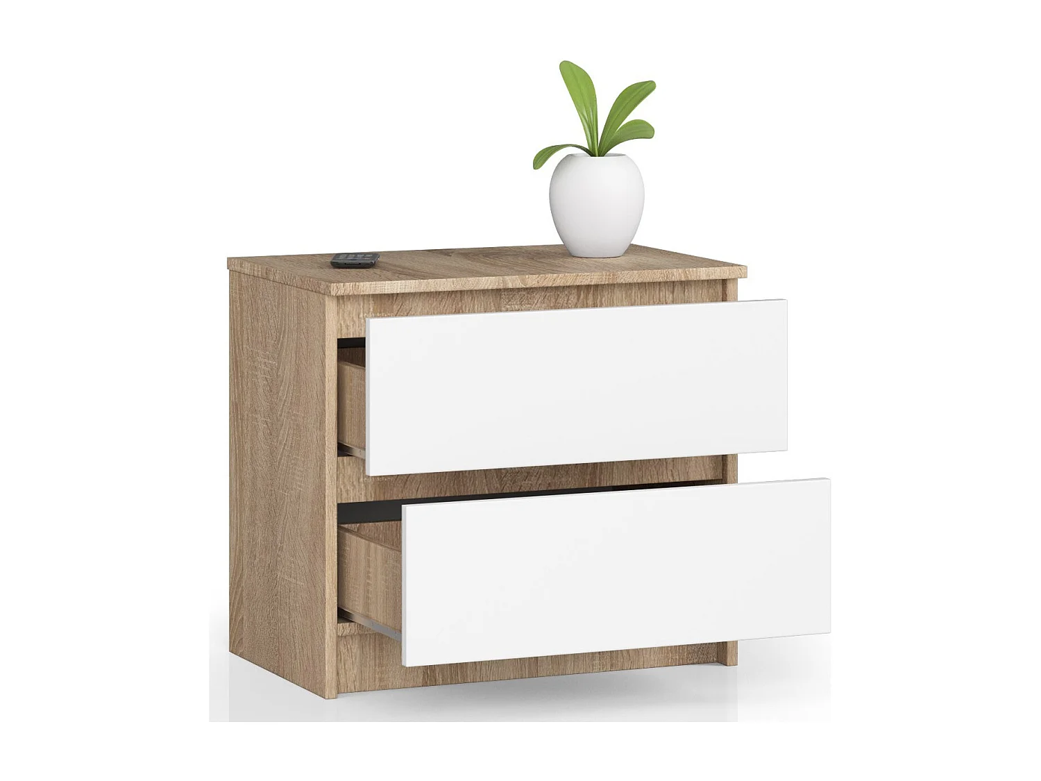 Szafka nocna AKORD K60 Dąb Sonoma 60 cm 2 szuflady kolor Biały mat 60x40x55 cm