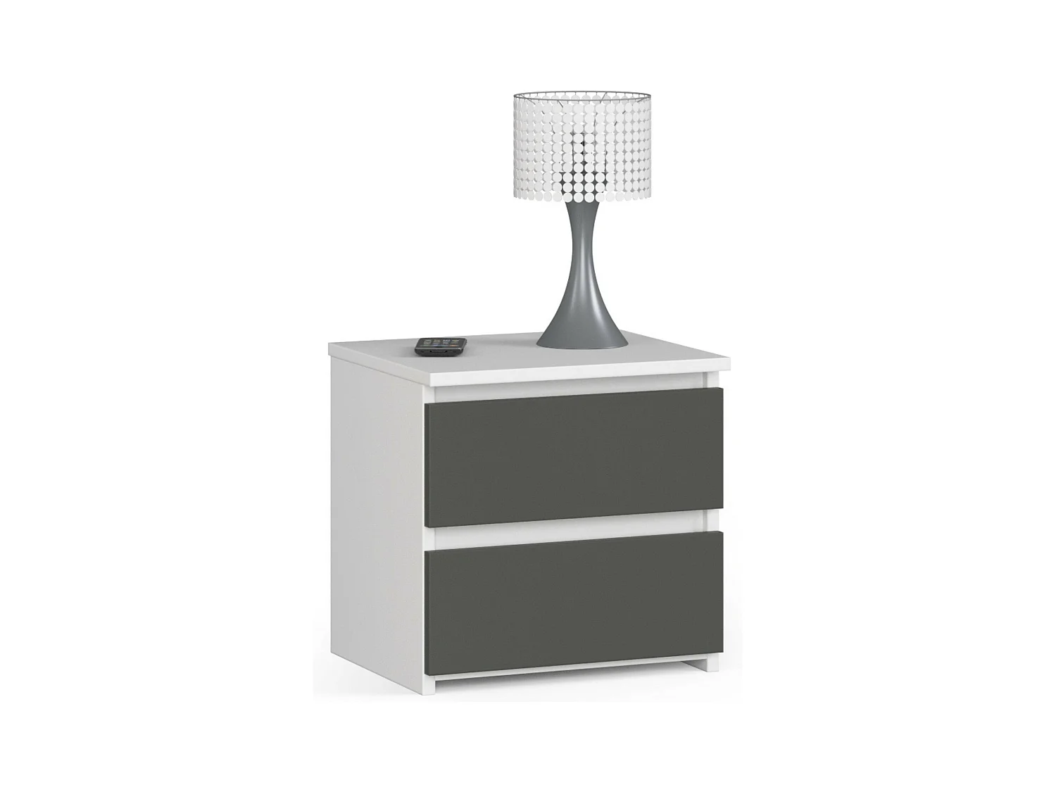 Table de chevet AKORD CL2 Blanche 40 cm 2 tiroirs façade Gris Graphite 40x35x40 cm