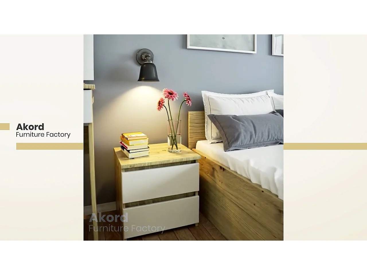 Mesita de noche AKORD CL2 Blanco 40 cm 2 cajones frente en color Grafito Gris 40x35x40 cm