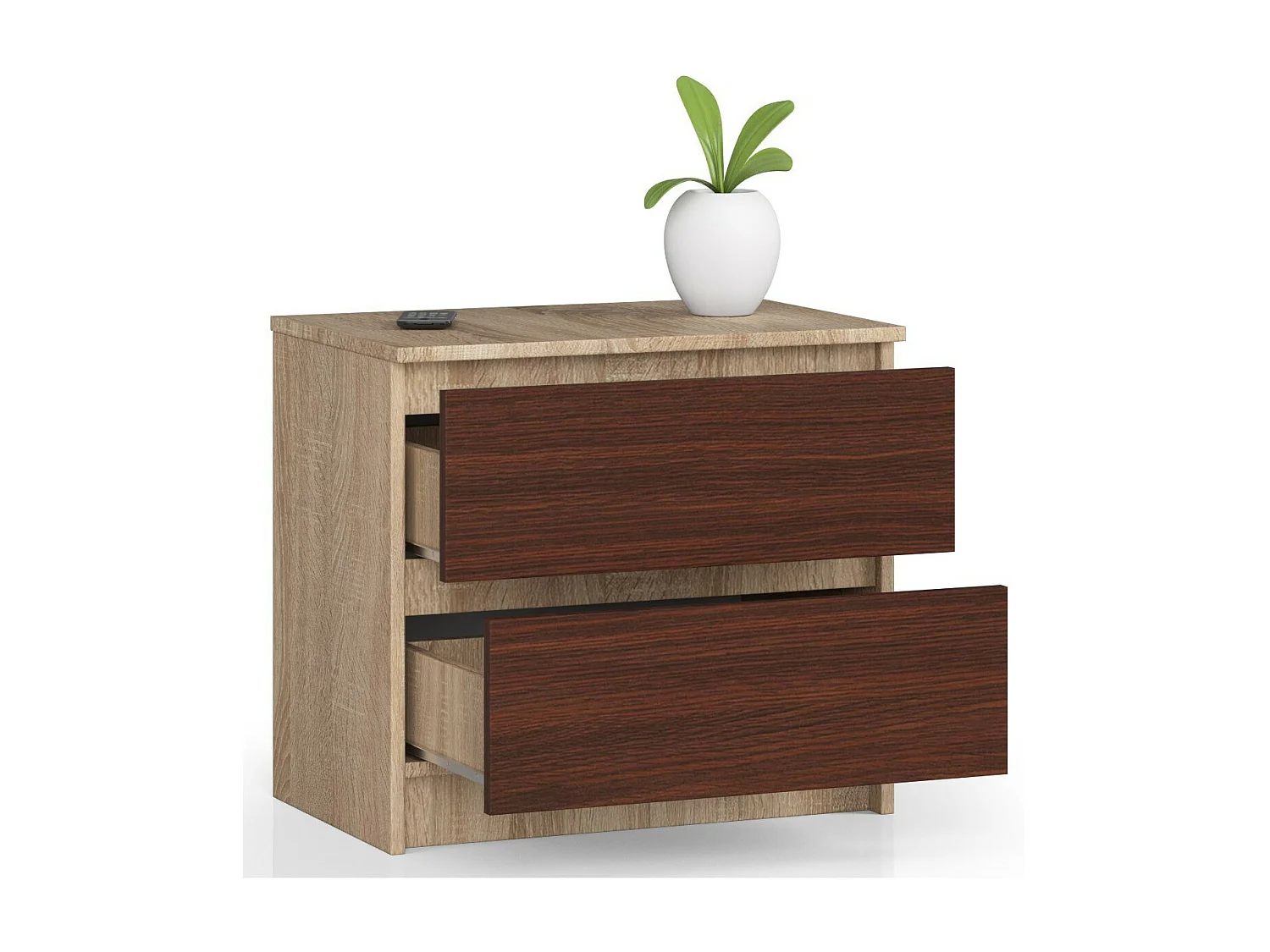 Table de chevet AKORD K60 Chêne Sonoma 60 cm 2 tiroirs façade Wengé 60x40x55 cm