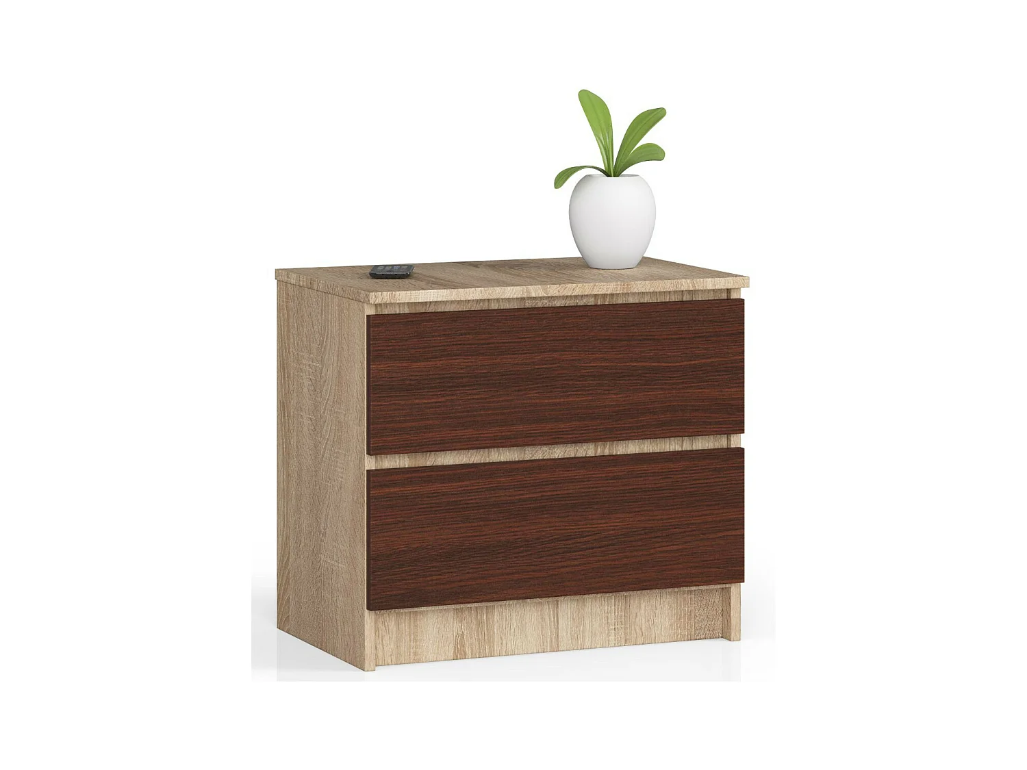 Table de chevet AKORD K60 Chêne Sonoma 60 cm 2 tiroirs façade Wengé 60x40x55 cm