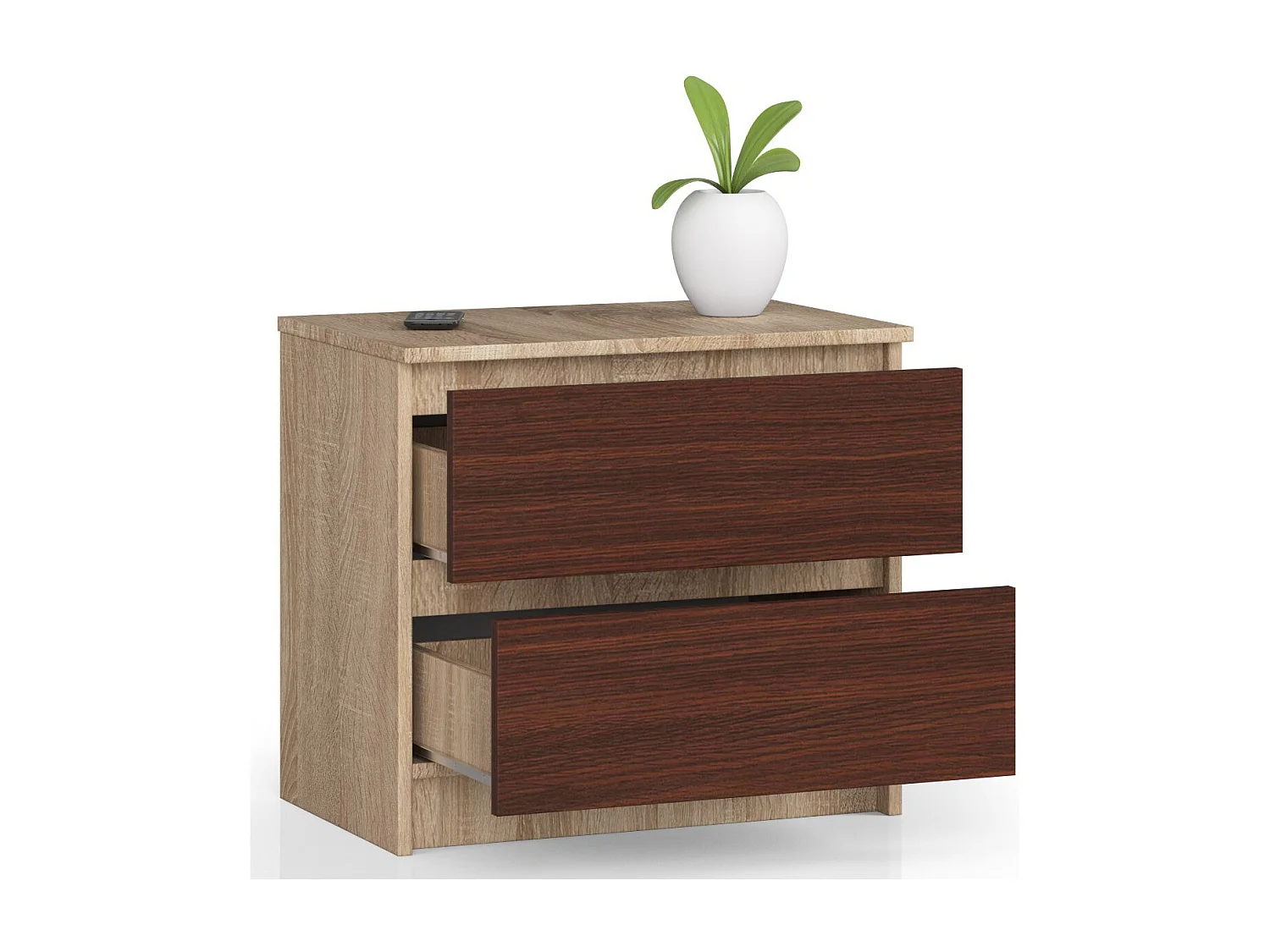 Table de chevet AKORD K60 Chêne Sonoma 60 cm 2 tiroirs façade Wengé 60x40x55 cm