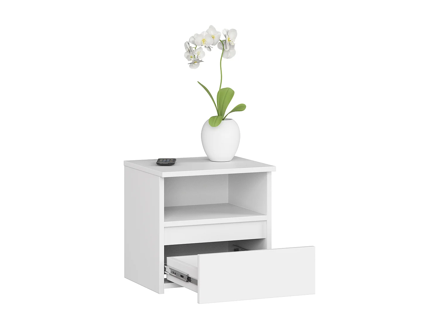 Nachttisch in minimalistischer Optik AKORD CL1 in der Farbe Weiß Schublade B40 x H40 x T35 cm