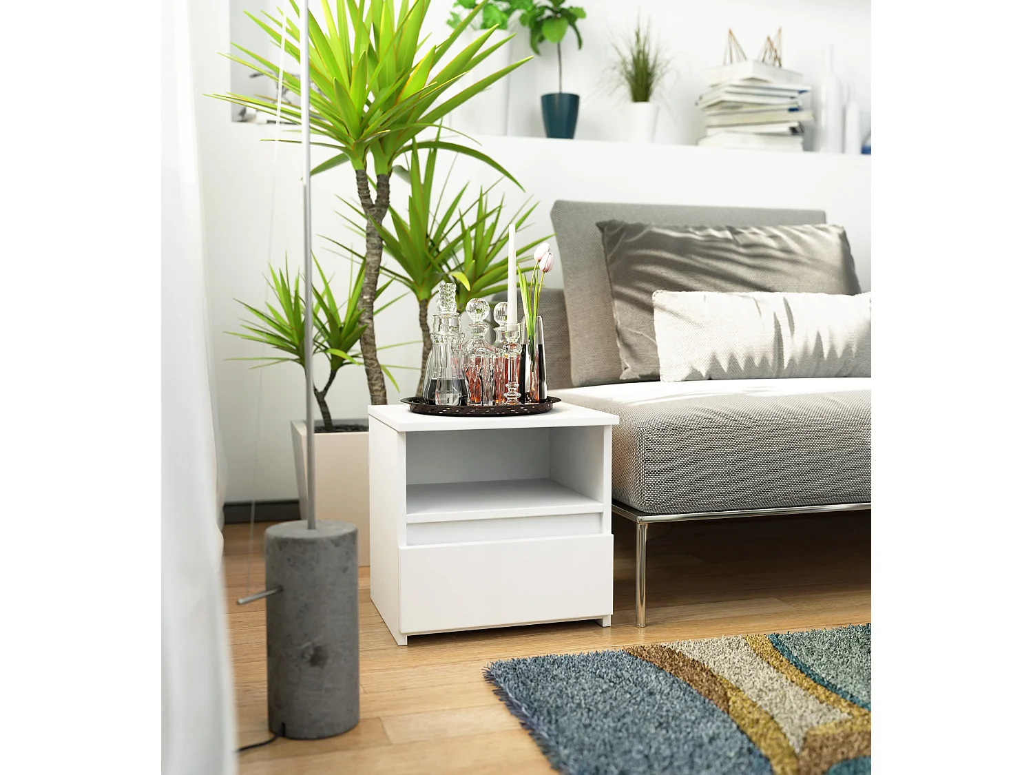 Nachttisch in minimalistischer Optik AKORD CL1 in der Farbe Weiß Schublade B40 x H40 x T35 cm