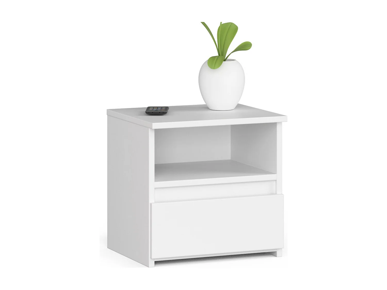 Table de chevet AKORD CL1 Blanche 40 cm 1 tiroir façade Blanche 1 étagère 40x35x40 cm