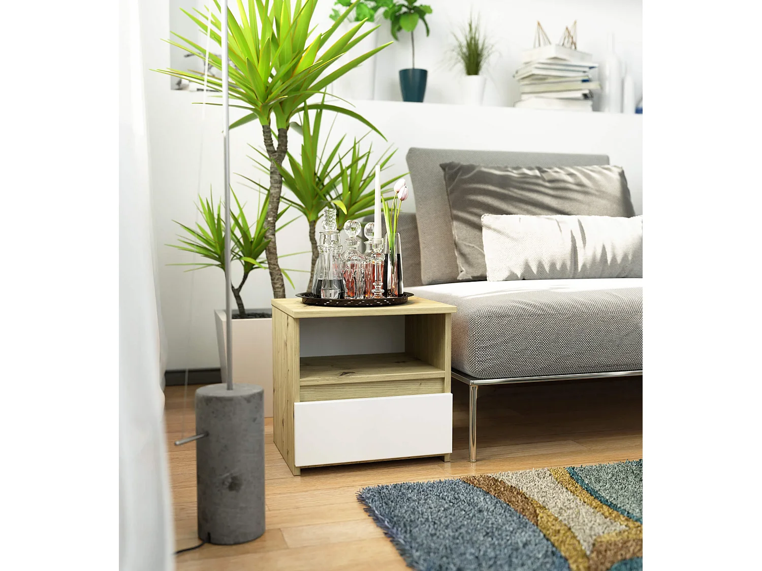 Nachtkastje CL1 met 1 Lade / AKORD Furniture Factory / Artisan Eik - Wit / 40 x 40 x 35 cm