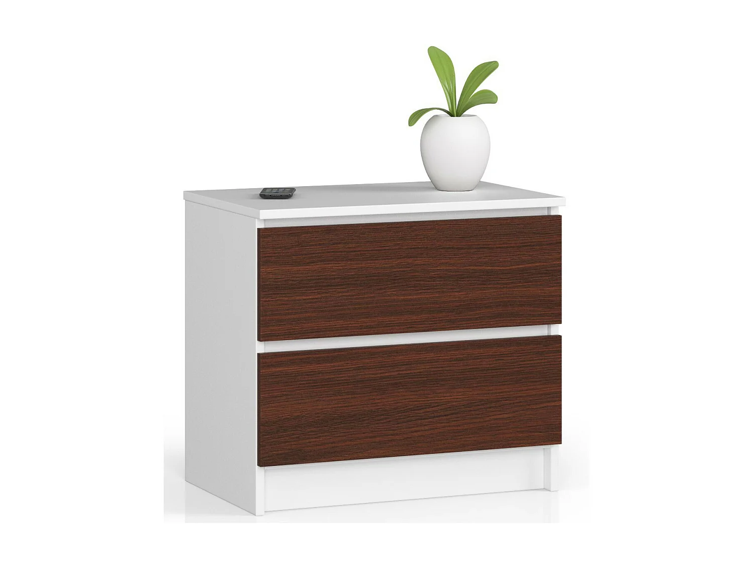 Table de chevet AKORD K60 Blanche 60 cm 2 tiroirs façade Wengé 60x40x55 cm