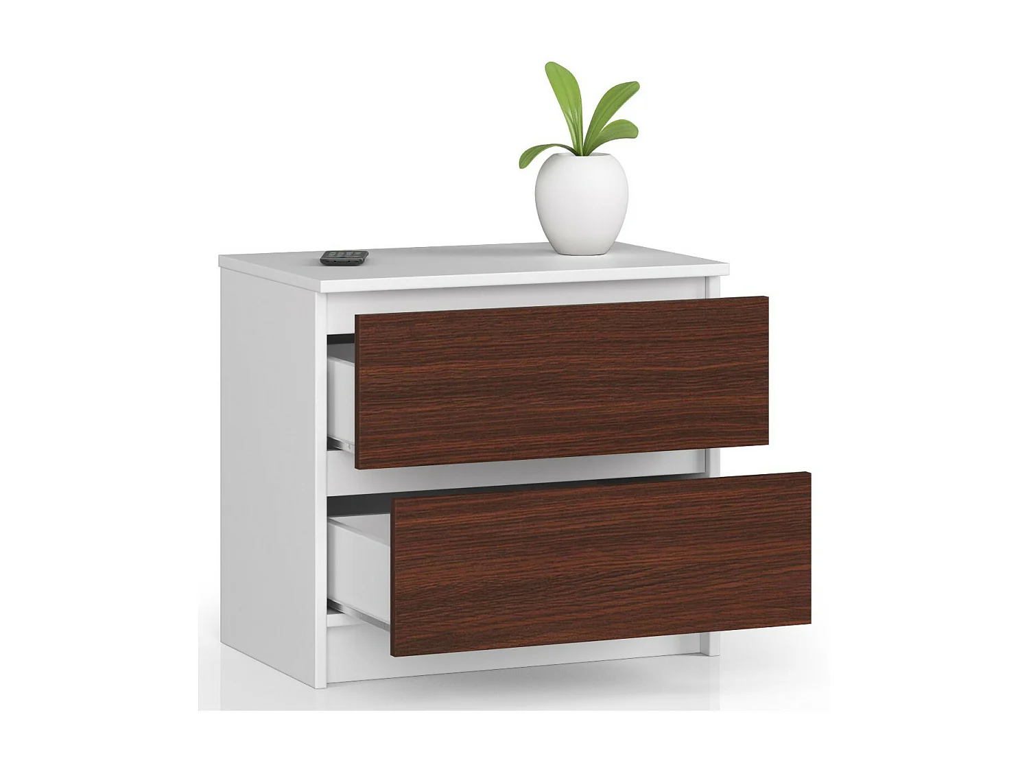 Table de chevet AKORD K60 Blanche 60 cm 2 tiroirs façade Wengé 60x40x55 cm