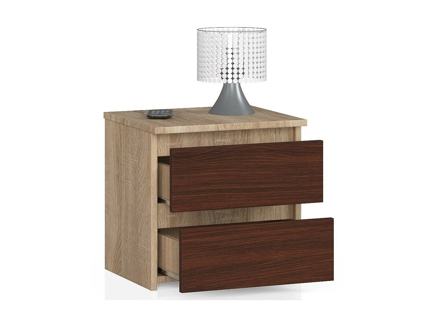 Comodino AKORD CL2 Sonoma Quercia 40 cm 2 cassetti inserto frontale Wengé 40x35x40 cm