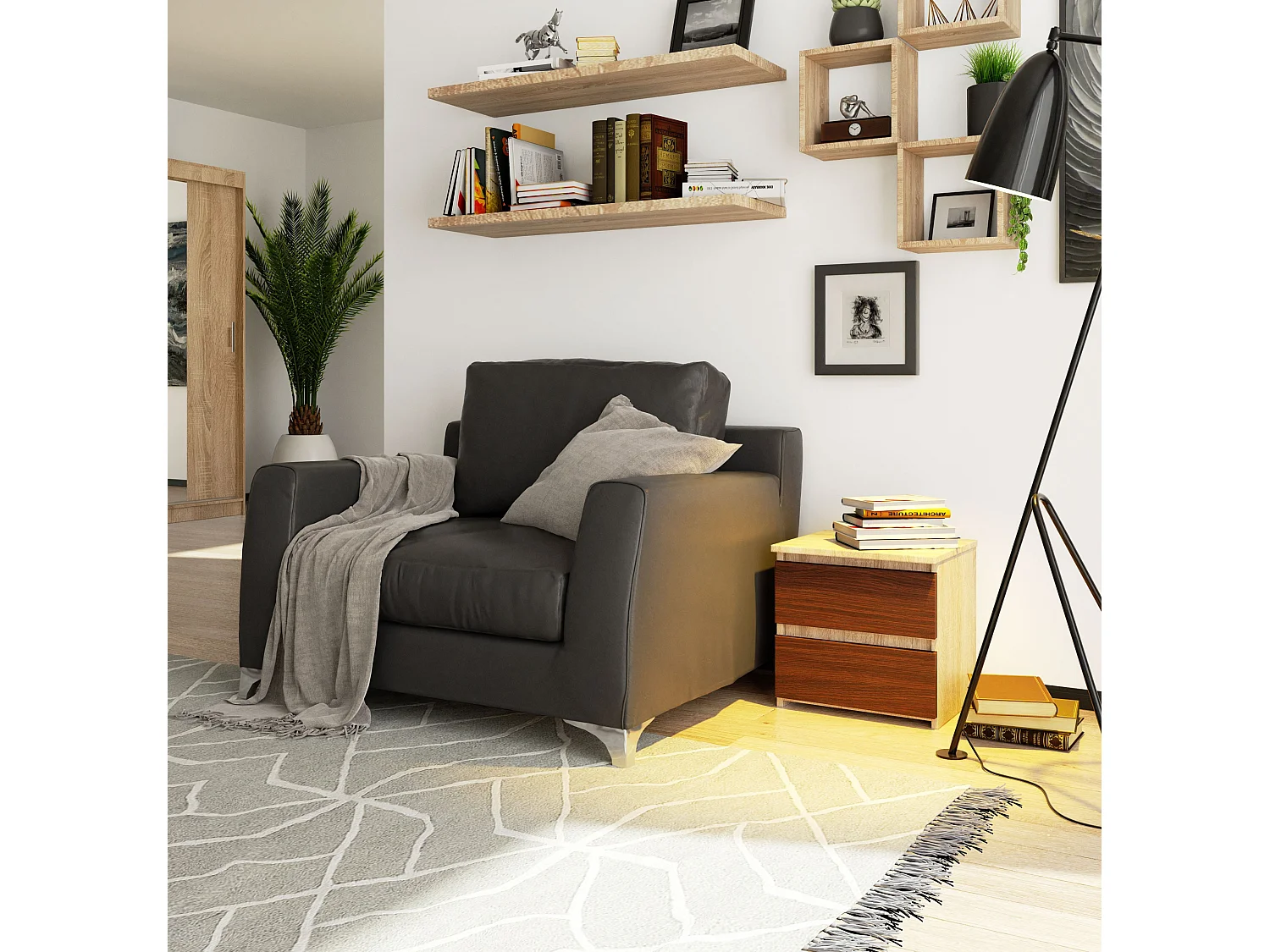 Comodino AKORD CL2 Sonoma Quercia 40 cm 2 cassetti inserto frontale Wengé 40x35x40 cm