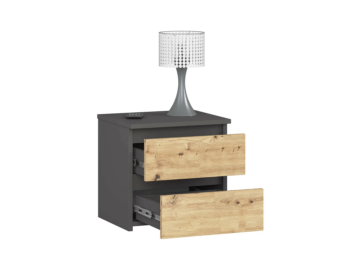 Nachtkastje CL2 met 2 Lades / AKORD Furniture Factory / Grafietgrijs - Eiken / 40 x 40 x 35 cm