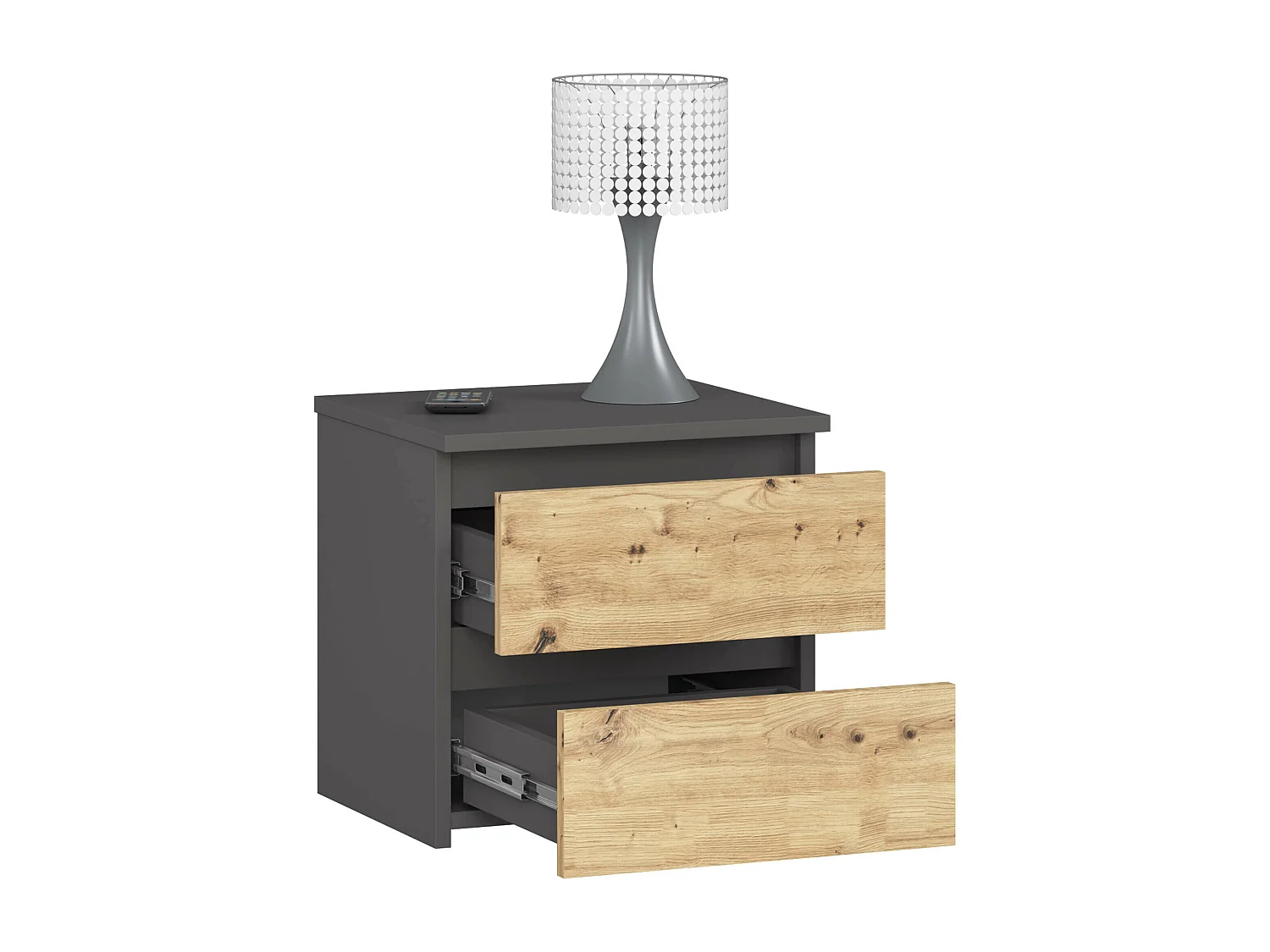 Nachtkastje CL2 met 2 Lades / AKORD Furniture Factory / Grafietgrijs - Eiken / 40 x 40 x 35 cm