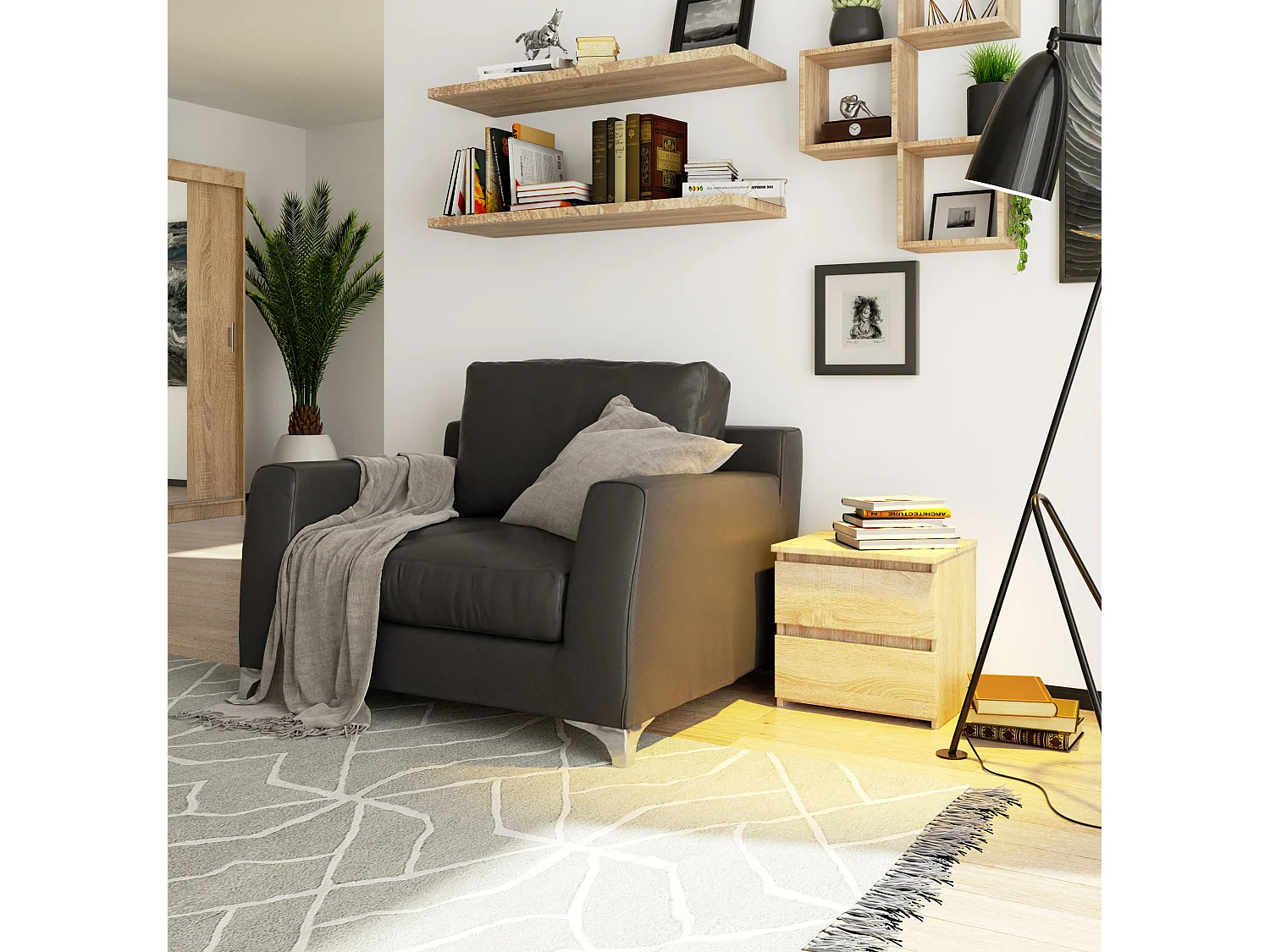 Table de chevet AKORD CL2 Chêne Sonoma 40 cm 2 tiroirs façade Chêne Sonoma 40x35x40 cm