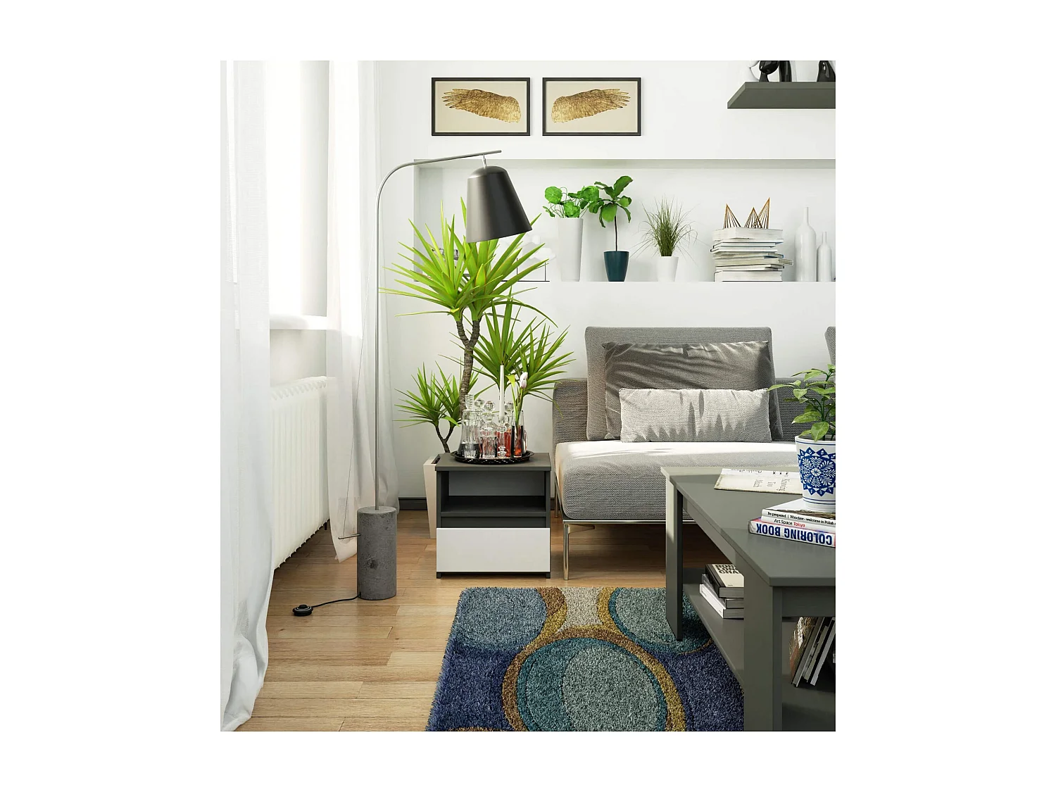 Nachtkastje CL1 met 1 Lade / AKORD Furniture Factory / Grafietgrijs - Wit / 40 x 40 x 35 cm