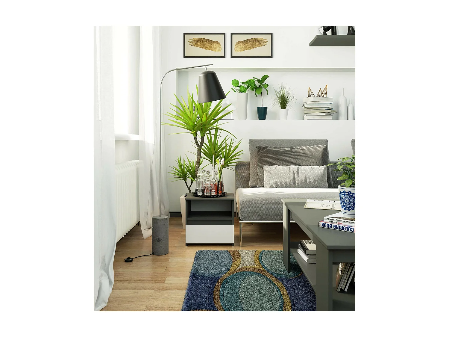 Nachtkastje CL1 met 1 Lade / AKORD Furniture Factory / Grafietgrijs - Wit / 40 x 40 x 35 cm