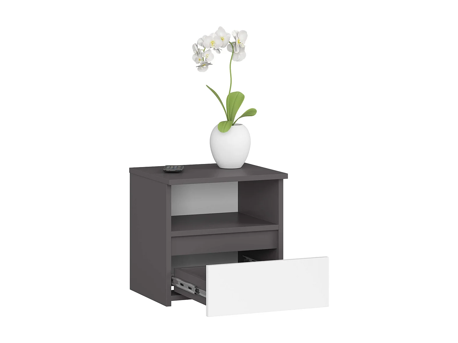 Table de chevet AKORD CL1 Gris Graphite 40 cm 1 tiroir façade Blanche 1 étagère 40x35x40 cm
