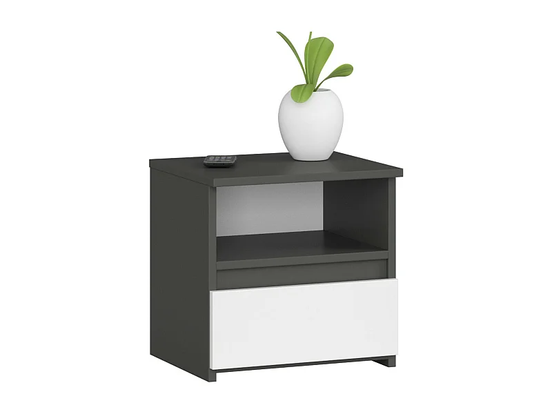 Nachtkastje CL1 met 1 Lade / AKORD Furniture Factory / Grafietgrijs - Wit / 40 x 40 x 35 cm